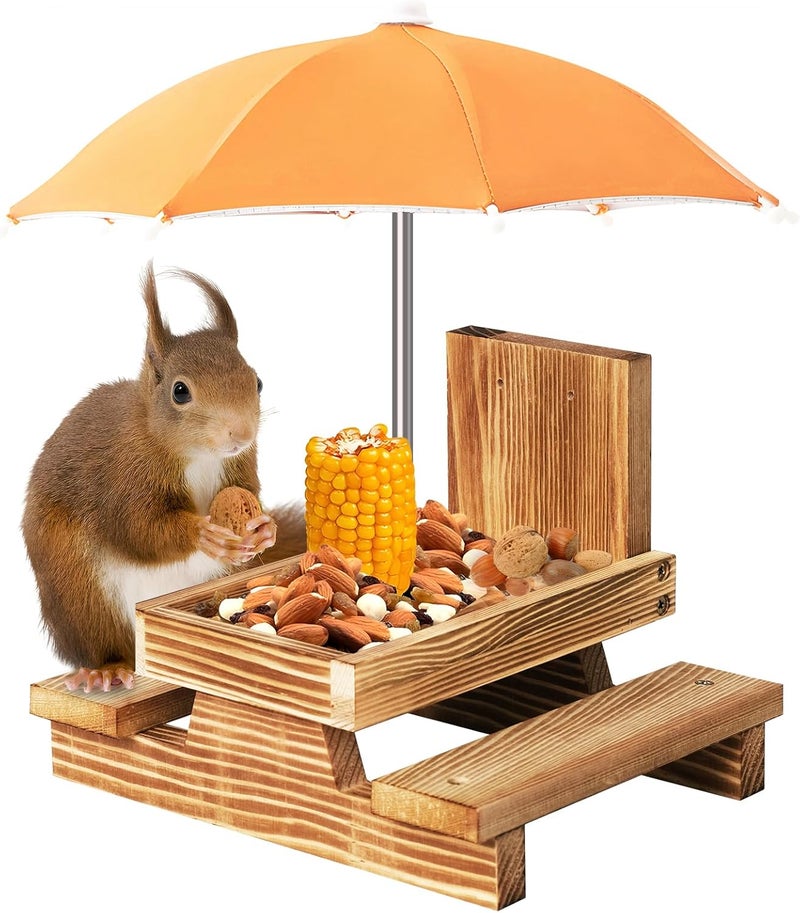 Gnodry Gnodary Squirrel Feeder with Umbrella, Squirrel Feeders for Outside, Squirrel Picnic Table Feeder - Chipmunk Feeder Hold Corn, Corn Cob, Peanuts Style2 (Bright Orange) - Image 1